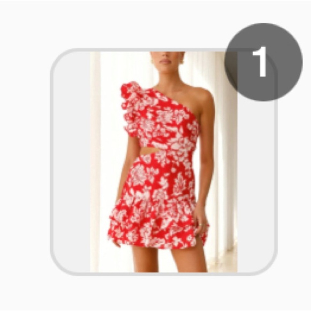Red and White One-Shoulder Dress